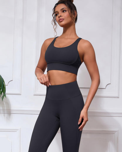 Grace Form Strappy Sports Bra for Women Padded Push Up Sport Bra Athletic Running Workout Bra Yoga Bra