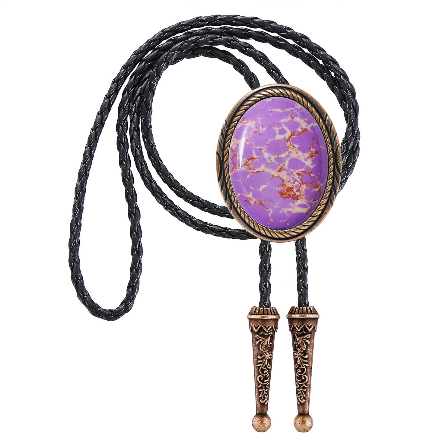 joymiao Bolo Tie Men Western Cowboy Neck Tie Vintage Country Style Bronze Pendant Leather Necktie Purple Turquoise Stone Mens Accessories