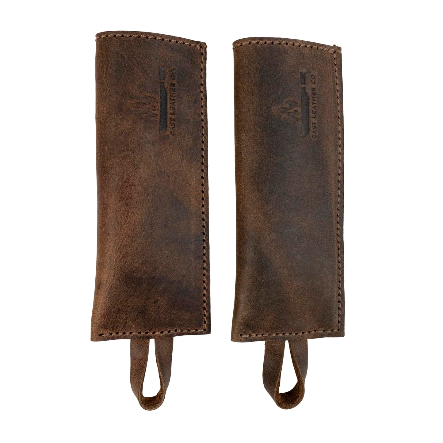Cast Leather Co., Set of 2 Rectangular Pan Handle Covers, Sleeve for Metal Skillet Grip, Kitchen Accessories, Full Grain Leather, Handmade, Bourbon Brown