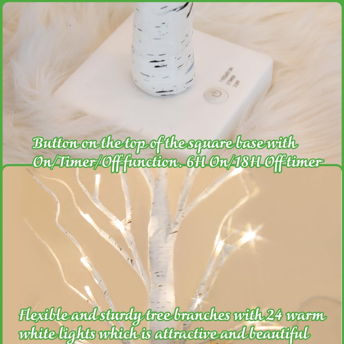 PEIDUO Home Decor, 2FT Birch Tree with LED Lights, Warm White Light up Tree Lamp, Artificial Trees for Home Table Inside, Battery Powered, Timer (2PK)