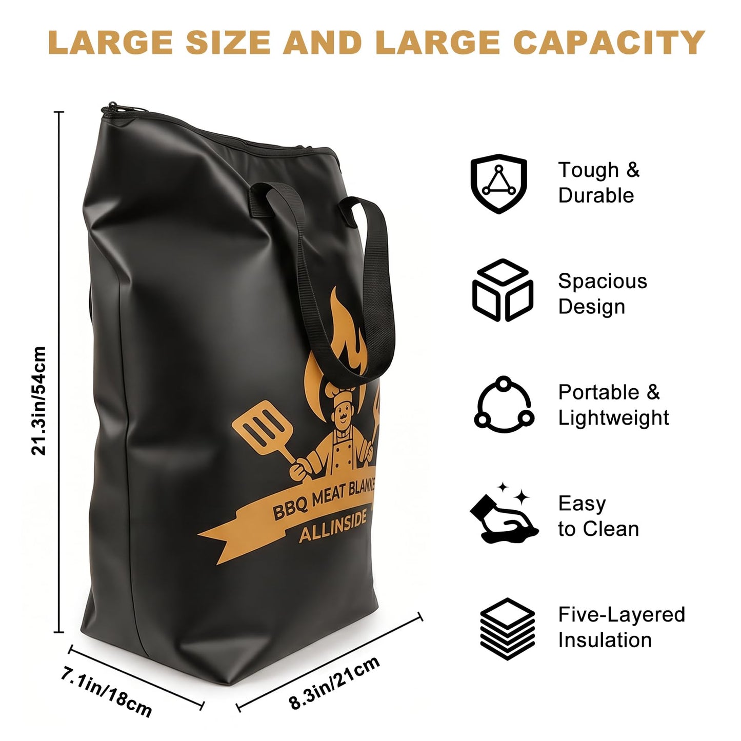 Allinside BBQ Blanket for Resting Meat - Extra Large Insulated Meat Resting Bag with 2 Meat Shredder Claws, 2 Silicone Heat-Resistant Gloves, Greeting Card & Lanyard | Reusable Grilling Accessory