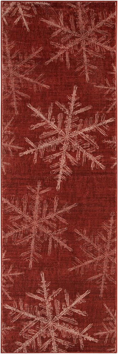 Lahome Snowflake Christmas Runner Rug, 2x6 Red Christmas Rug Runner Soft Non Slip Kitchen Runner Rugs with Rubber Backing Holiday Decor Carpet Runners for Hallways Bedroom Laundry(2x6ft,Red)