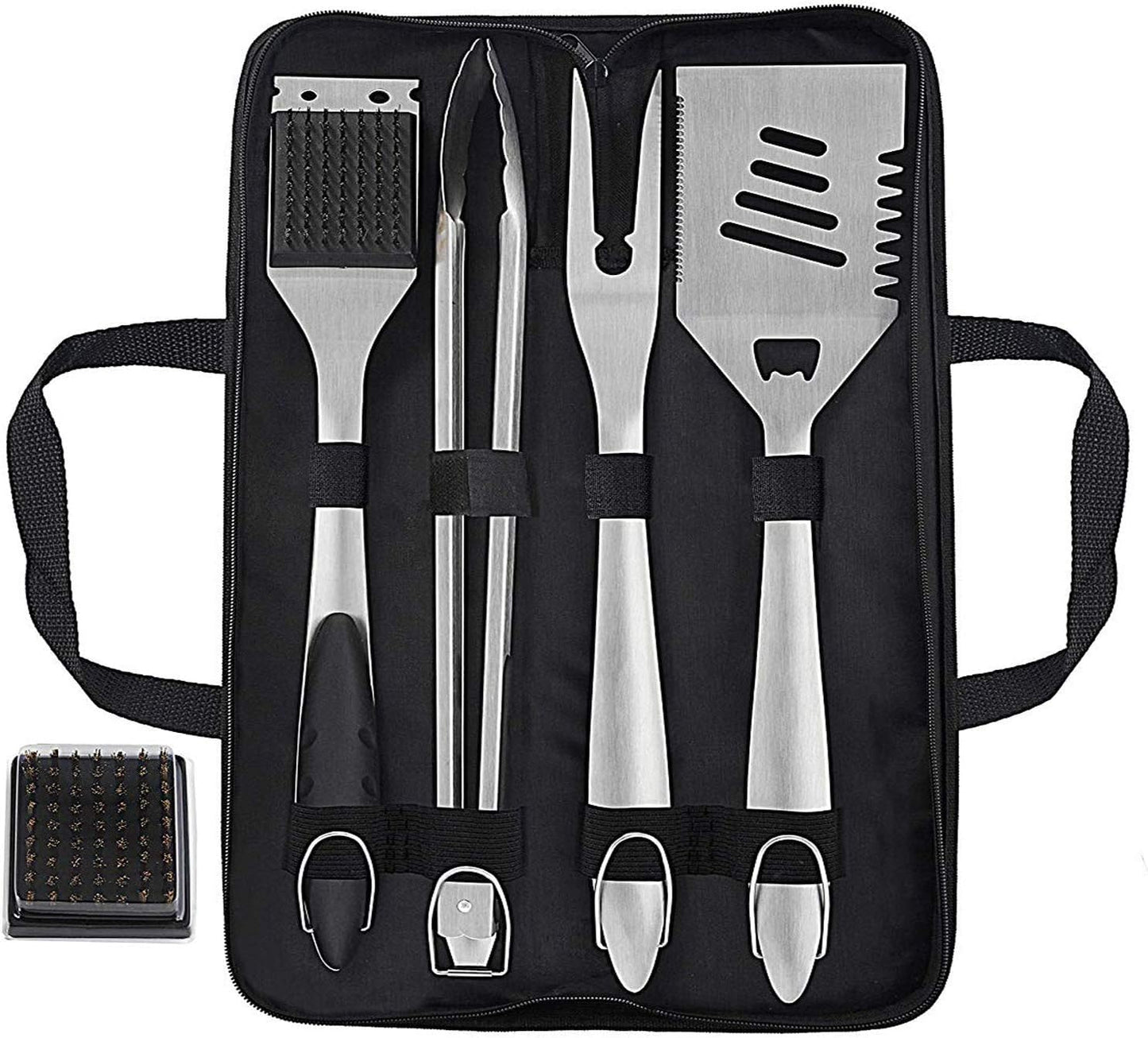grilljoy 8PCS BBQ Grill Tools Set with Extra Thick Stainless Steel Spatula, Fork, Tongs & Cleaning Brush - Complete Barbecue Accessories Kit with Portable Bag - Perfect Grill Gifts for Father's Day
