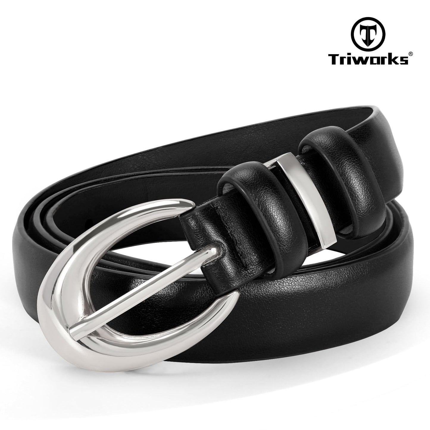 TRIWORKS 2 Pack Women Leather Belt for Jeans Pants Fashion Ladies Skinny Faux Leather Belt with Silver Buckle