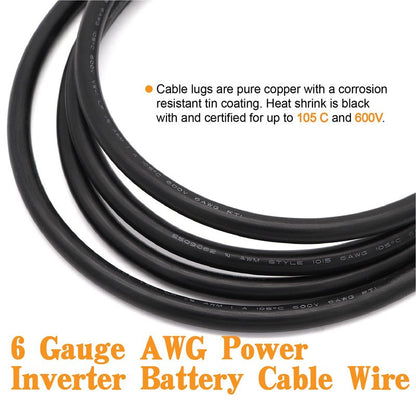 Taukealugs 6 AWG Gauge Wire UL1015 Battery Power Tinned Oxygen Free Copper OFC Welding Cable Boat Inverter Red Black Total 13.1FT and Lugs Terminal Connectors with Heat Shrink Tube