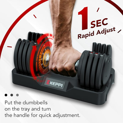 Keppi Adjustable Dumbbells Set, 25lb Pair Dumbbells with Anti-Slip Metal Handle for Exercise & Fitness Fast Adjust Weight for Full Body Workout Fitness
