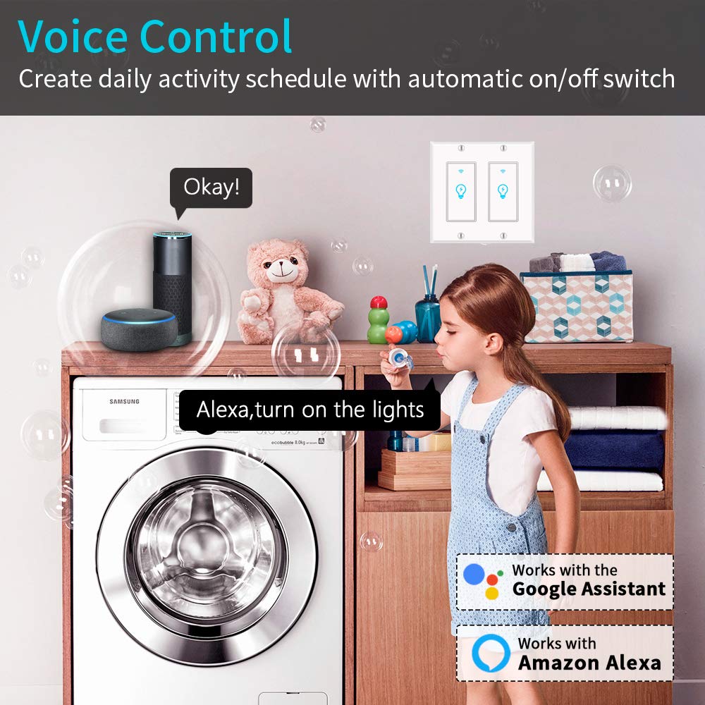 Smart Light Switch, Compatible with Alexa, Google Assistant, IFTTT, WiFi Light, Neutral Wire Required, Schedule Setting APP Remote Control, ETL, No Hub Required (Smart Switch 2pack)