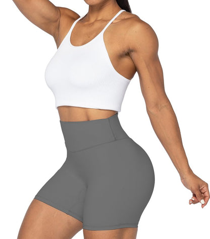 Sunzel 8" Waist Biker Shorts for Women No Front Seam Soft Yoga Workout Gym Bike Shorts Tummy Control Squat Proof Charcoa Grey Small