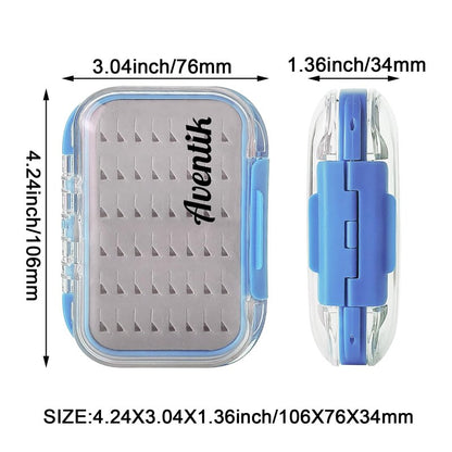 Aventik Waterproof Clear Fly Box Double Sides Floating Lightweight Fly Fishing Case Large Capacity Grip Foam Nymph Wet Dry Flies Lure Box(H18 Blue, SIZE A:4.24X3.04X1.36inch)
