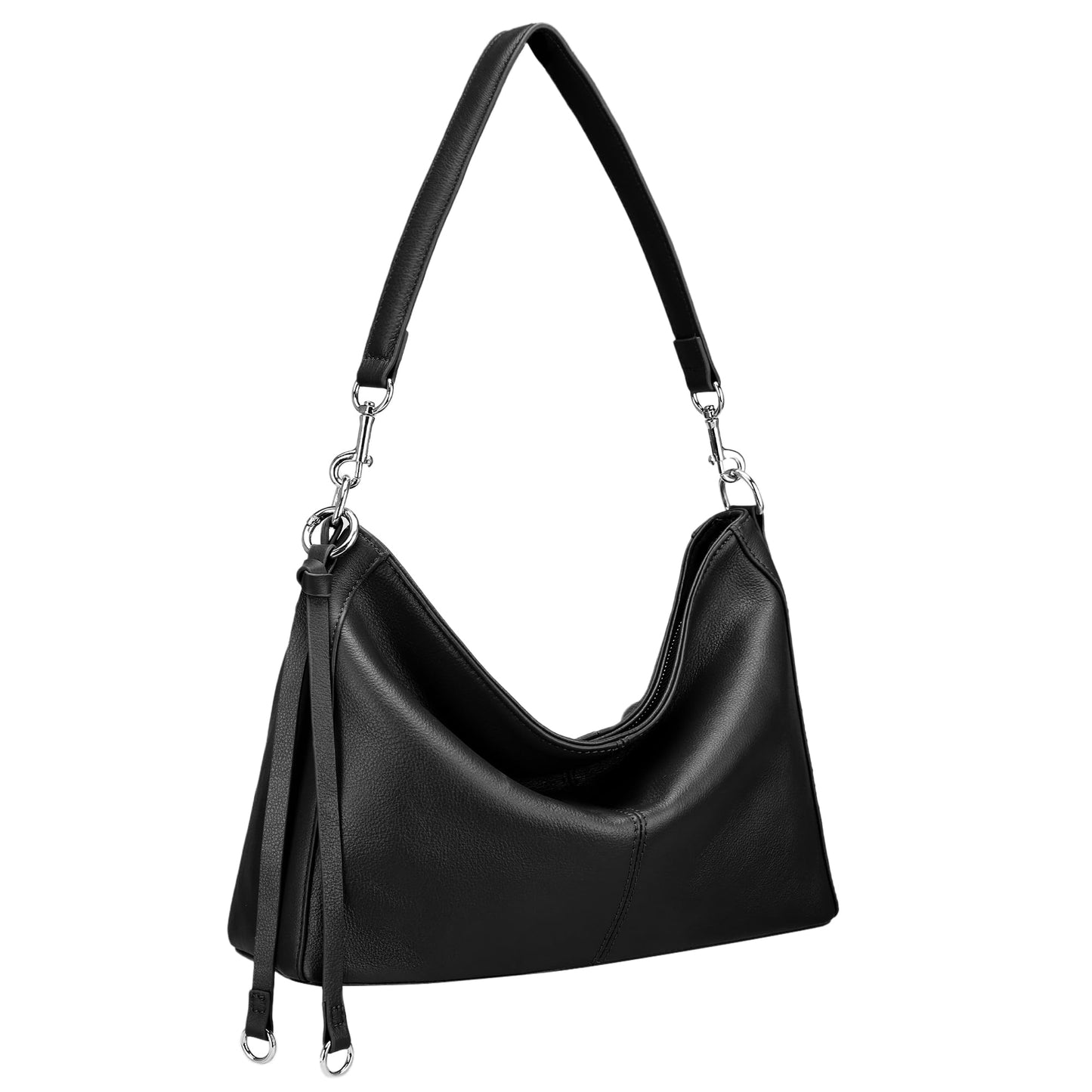 befen Genuine Leather Hobo Bag for Women, Lightweight Crossbody Shoulder Purse with Anti-Theft Clip, Soft Leather Shoulder Handbags with 3 Zippers Pockets for Travel with Adjustable Strap, Black
