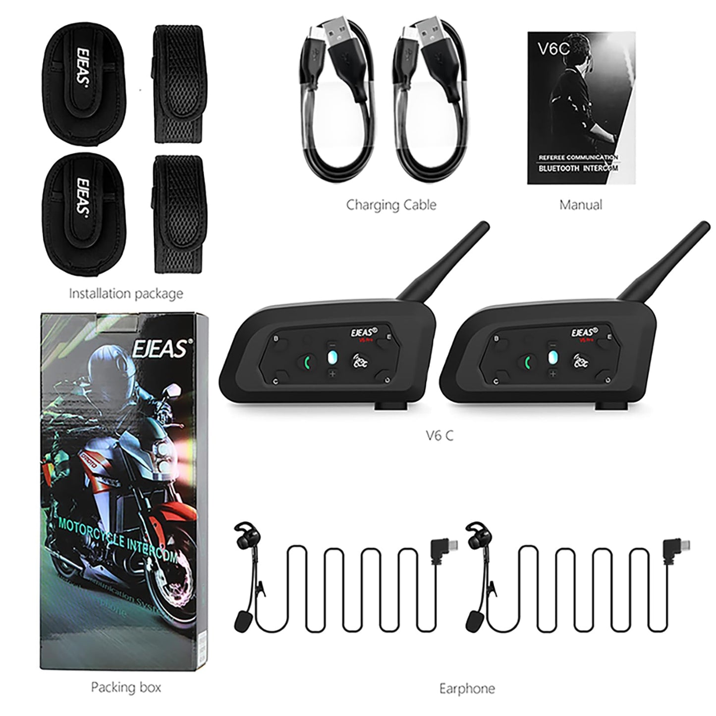 EJEAS V6C Referee Bluetooth Intercom, 2-Way 1200M Professional Referee Headset Communication System with Armband and Right Earpiece for Football and Handball Sports (2PCS)