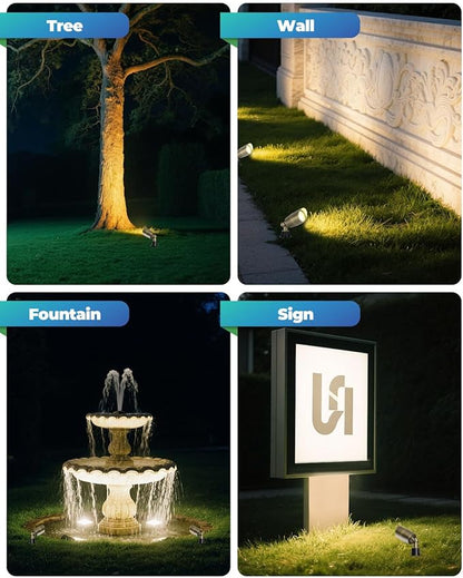 Low Voltage Brass Landscape Lights, Solid Outdoor Spotlights with Replaceable MR16 LED Bulb 5W, 2700K Warm White, 12V 24V Landscape Lighting, Waterproof Design for Garden, Yard, Patio