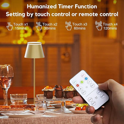 Cordless Table Lamp Rechargeable,5000mAh Battery Operated Desk Lamp,Waterproof Touch Dimmable Light with Remote,3 Color Stepless Dimming Up,for Bedroom/Office/Bars/Camping. (Gold, 1pcs)
