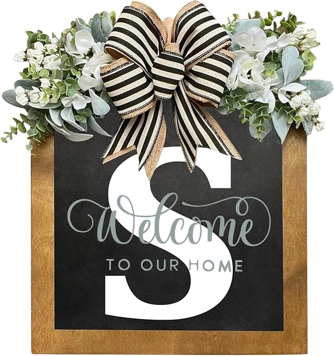16'' Personalized Last Name Welcome Sign, Door Wreaths for Front Door Outside, Spring Wreath for Front Door Decor, Farmhouse New Home Gifts for Home (S)