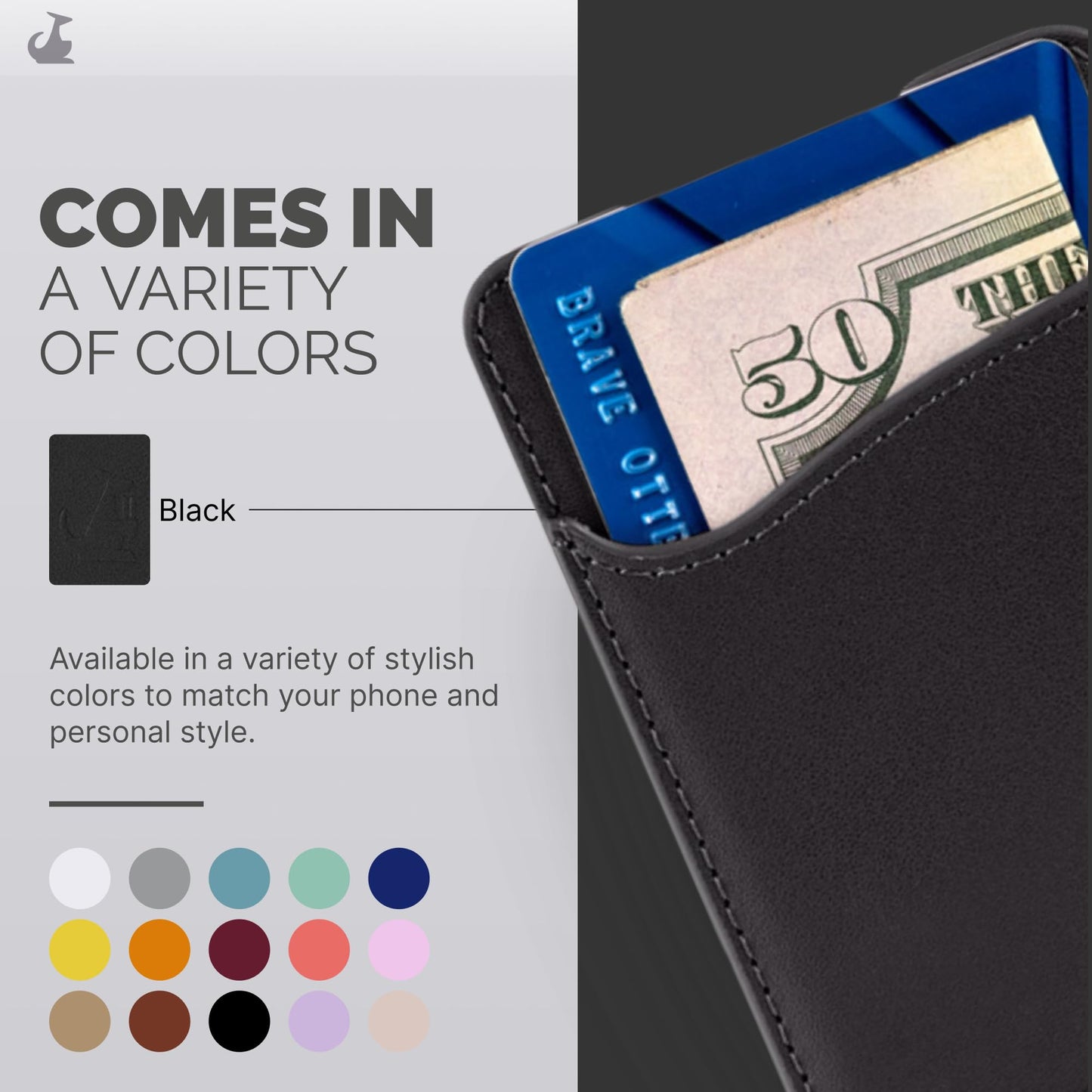 Wallaroo Premium Leather Cell Phone Wallet Stick On - Android and iPhone Wallet and Card Holder for Women and Men - Durable with Non-Slip Lining Secures Up to 3 Cards