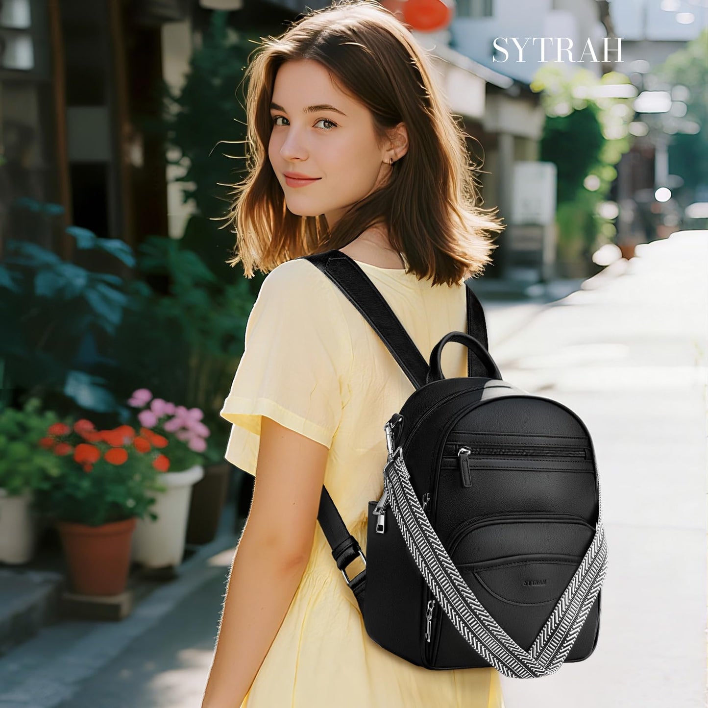 SYTRAH Small Backpack Purse for Women, Mini Backpack Vegan Leather with RFID Blocking & Tablet Pocket, Cute Shoulder Handbag for Travel, School & Work Black
