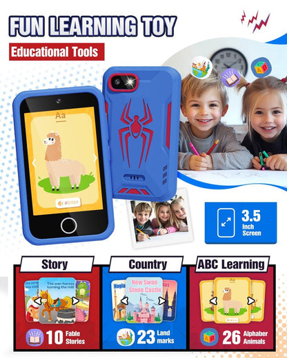 Kids Smart Phone, Spider Toys Phone for Boys 3 4 5 6 7 8 Years Old, Dual Camera, 3.5'' Touchscreen Kid Phones, Educational Toy for Toddler Kids Christmas Birthday Gifts, ABC Learning, Habit Tracker