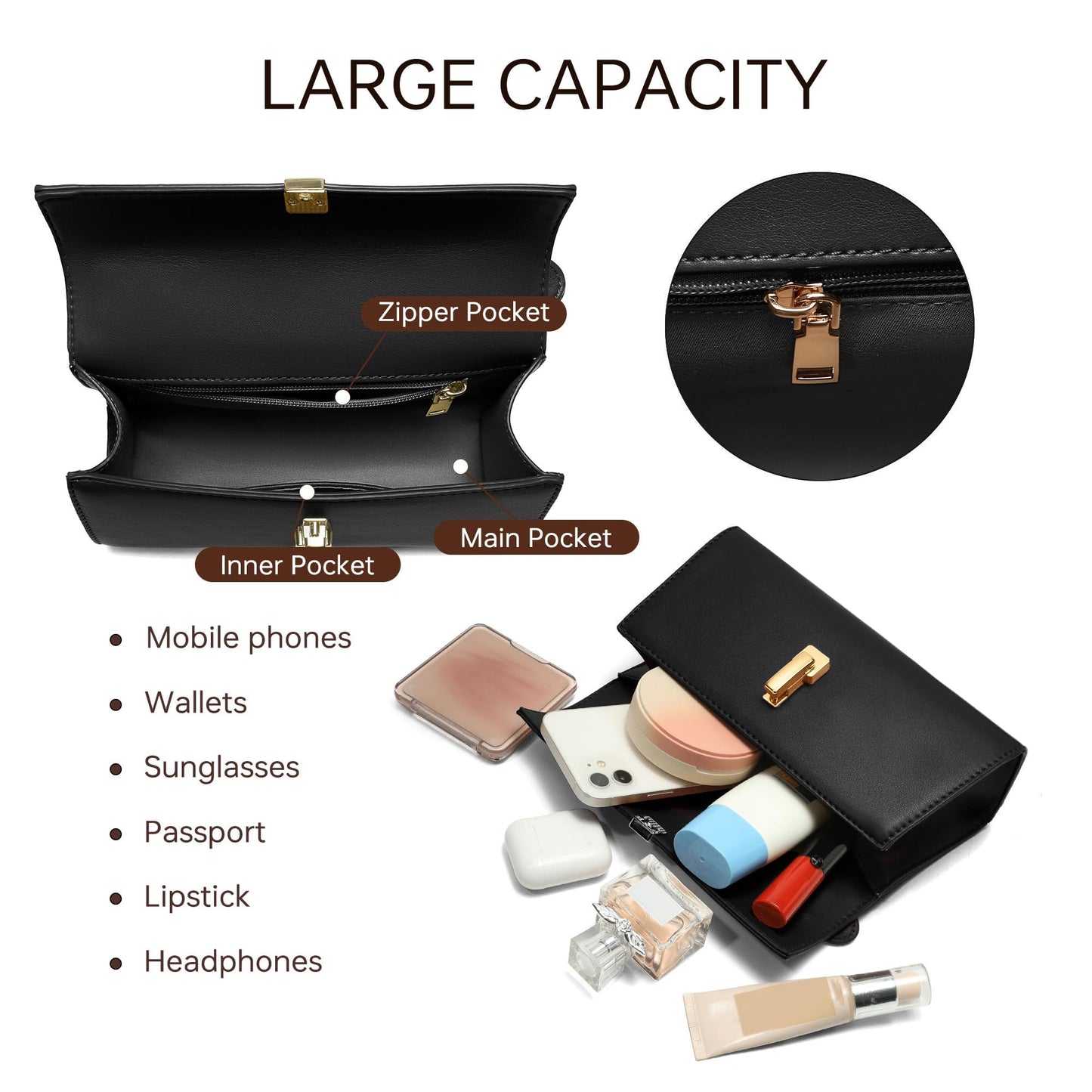 Goinsound Small Shoulder Bag for Women - Leather Top Handle Evening Bag Clutch Purses with Adjustable Strap Black