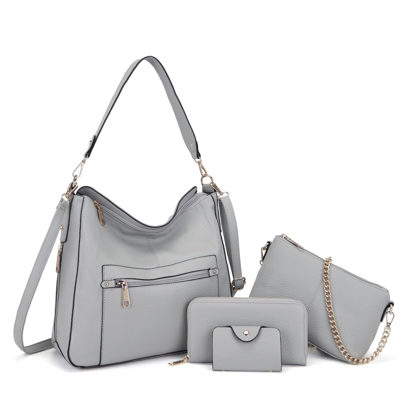 Large Crossbody Purses Set For Women Shoulder Bag Tote Handbags Ladies Hobo Bags With Wallet 4PCS Grey