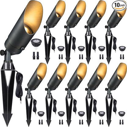 Gardenreet Low Voltage Spotlight - Outdoor Light Fixture 12V AC/DC, Brass Landscape Lights LED Hardwired, Weather Proof Bronze for Flag Wreath with Neutral White MR16 Removable Bulbs (10 Pack)