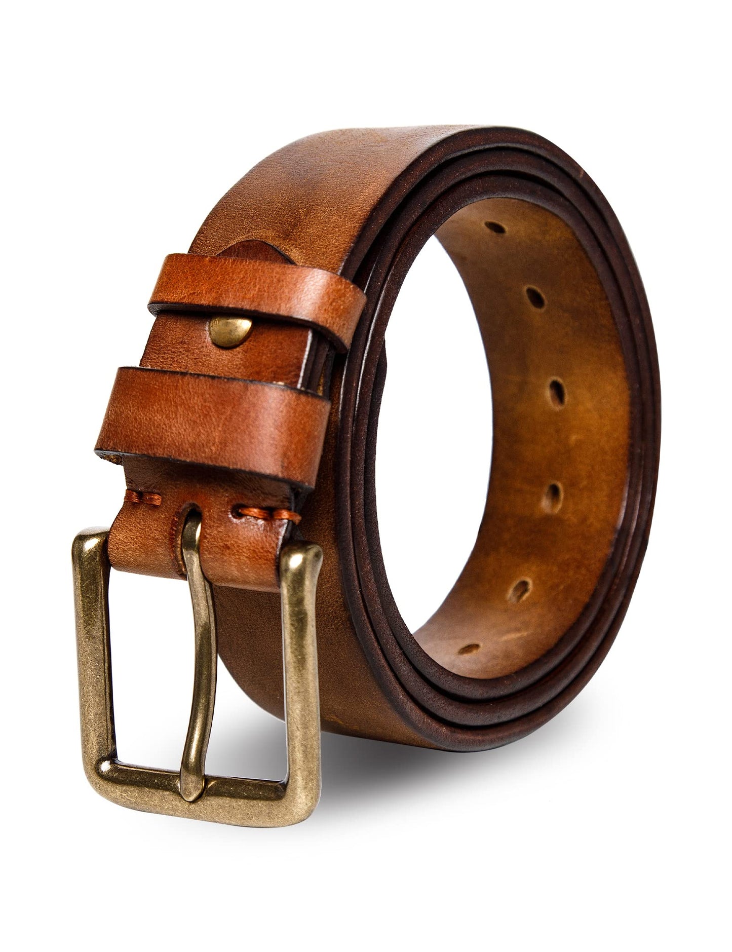 wolksprong Thicken Full Grain Leather Mens Belt Heavy Duty Work Belt High Hardness Buckle Packed In Gift Box