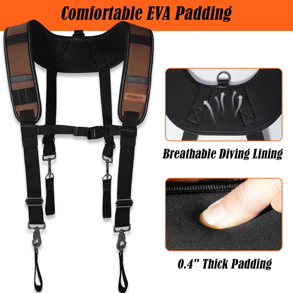 WELKINLAND Heavy Duty Tool Belt Suspender, Comfy Padded Tool Belt Suspender, Fully-Adjustable Tool Bag Suspenders, RipStop Suspenders For Tool Belt, Tool Belt Suspenders For Men/Carpenter