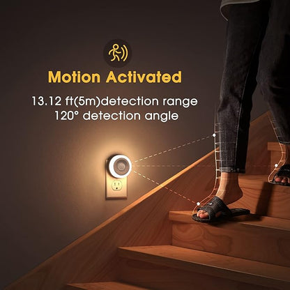 Briignite Motion Sensor Night Light, [4 Pack], Night Lights Plug into Wall, Auto On/Off Motion Activation Nightlight, Energy-Saving 0.6W LED, Warm White, Ideal for Kids, Bedroom, Bathroom