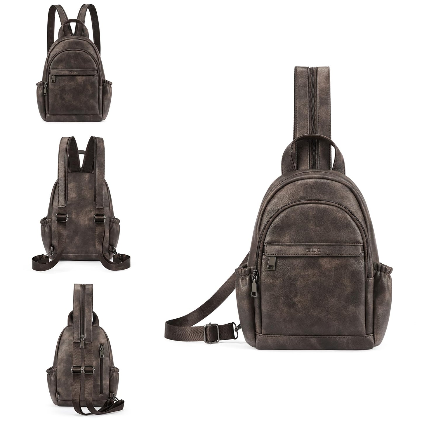 CLUCI Sling Bag for Women Leather Backpack Small Convertible Backpack Purse for Travel Hiking Cycling