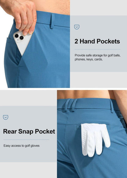 Pudolla Dress Pants for Men Golf Pants Stretch Work Dress Comfy Pants 30 Lightweight Quick Dry Casual Slacks Trousers(Stone Slab Blue 33Wx30L)