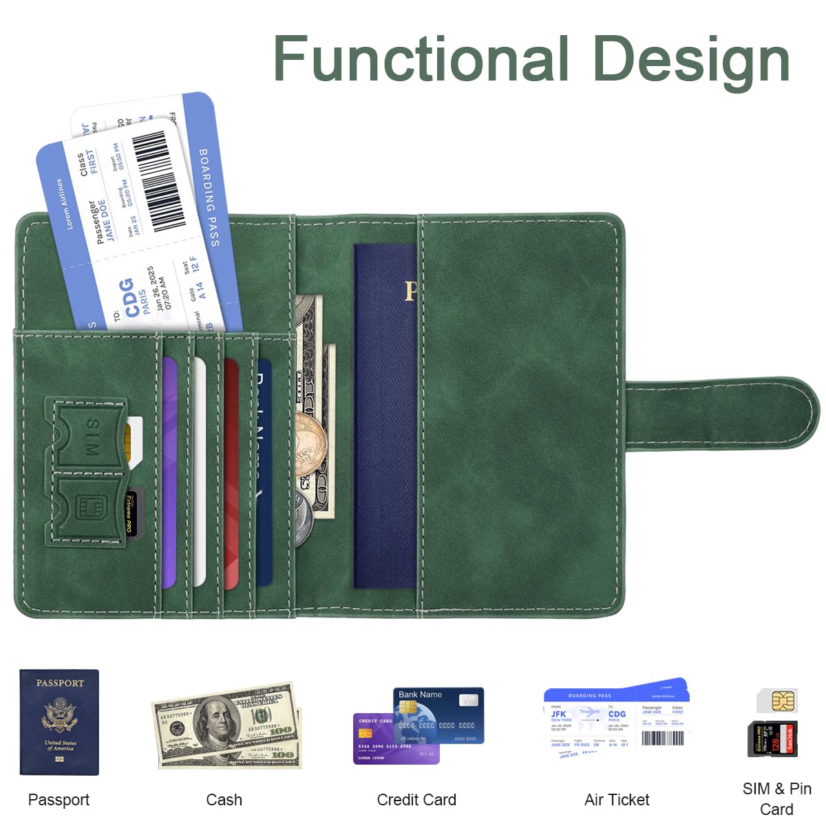 Personalized K Passport Holder Cover Initial Letter Travel Wallet RFID Blocking Passport Cover Credit Card Holder Case Passport Book Holders for Women and Men, Pine Green-K