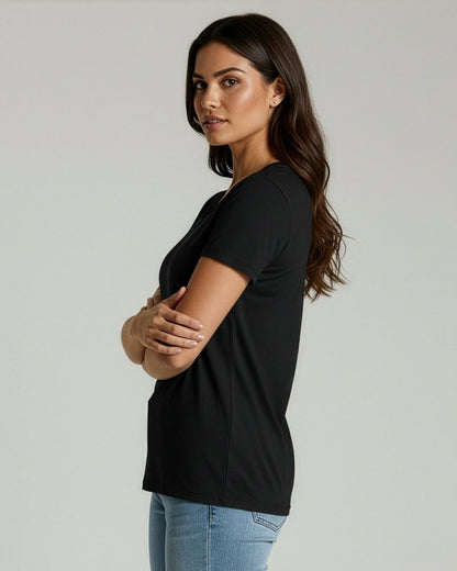 Real Essentials 4 Pack: Women's Cotton Short Sleeve T-Shirt - Casual Scoop Crew Neck Tops Tee (Available in Plus Size) - Set 6,XL