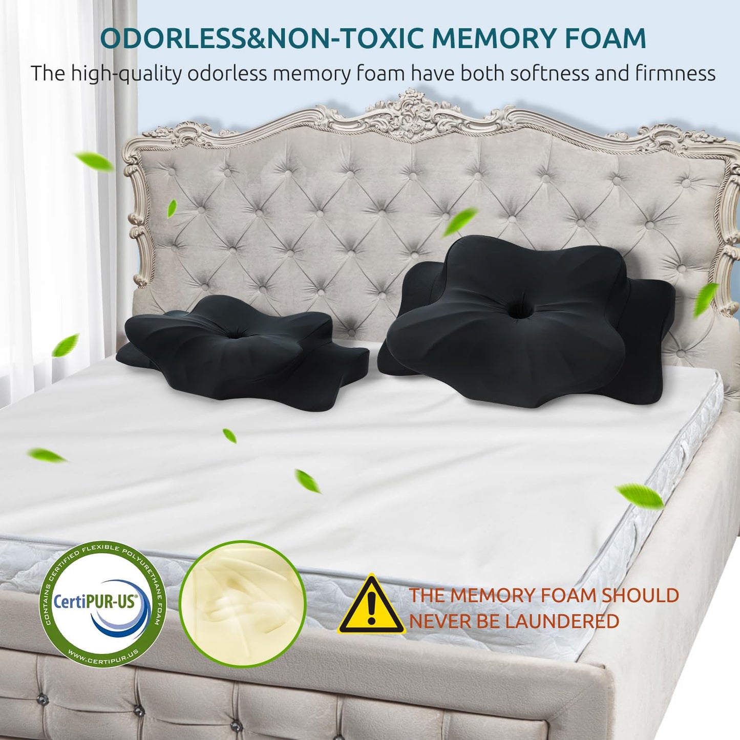 DONAMA Cervical Pillow for Neck and Shoulder,Contour Memory Foam Pillow,Ergonomic Neck Support Pillow for Side Back Stomach Sleepers with Pillowcase