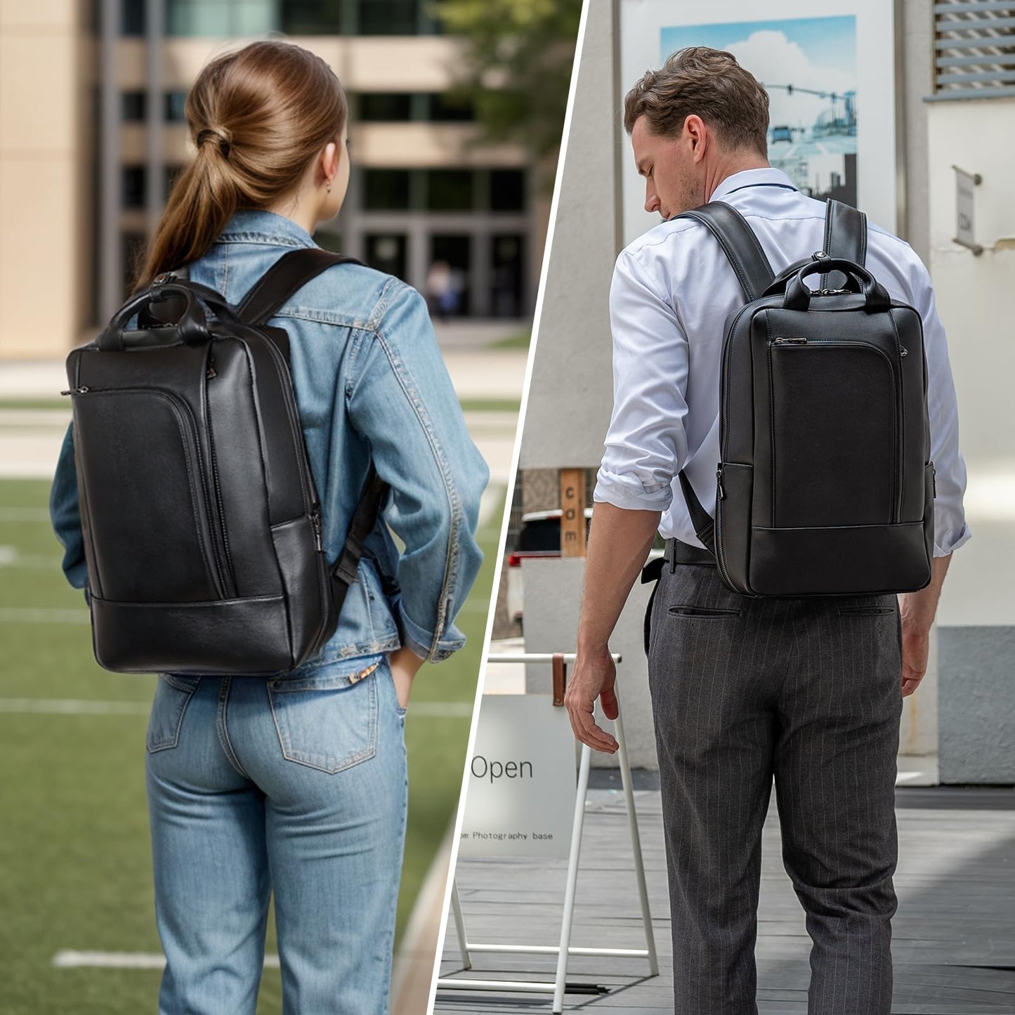 TIDING Genuine Leather 15.6 Inch Laptop Business Backpack for Men & Women, Professional Work Casual Daypack Waterproof Travel Outdoor Bag