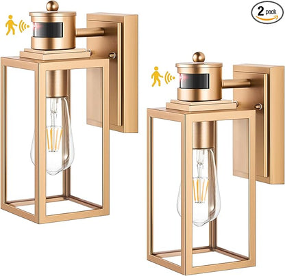 VIANIS 2 Pack Gold Outdoor Wall Lights, Motion Sensor Exterior Garage Lighting Fixture for House, Modern Dusk to Dawn Front Porch Light, Anti-Rust Waterproof Outdoor Wall Lantern Wall Mount Sconce