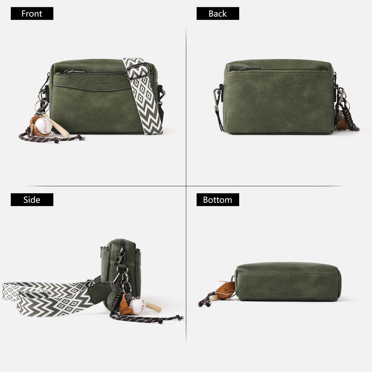 TANTOMI Crossbody Bags for Women, Vegan Leather Crossbody Purses for Women, Triple Zip Cell Phone Shoulder Bag Handbags with Adjustable Wide Strap