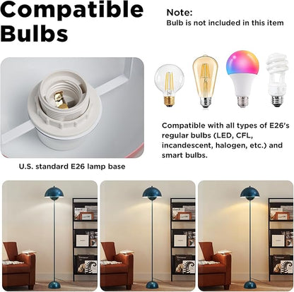 Modern Flowerpot LED Floor Lamp for Living Room, Vintage Metal Lampshade Spotlight Standing Lamp with Foot Switch, Retro E26 Base Round Floor Light Fixture for Bedroom, Office (Pearl Blue)