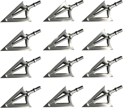 JIANZD 12pcs Hunting Archery Broadhead 125 Grain,420 Stainless Steel Fixed Blade Broadhead Arrow Tips Archery Arrowhead for Crossbow and Compound Bow
