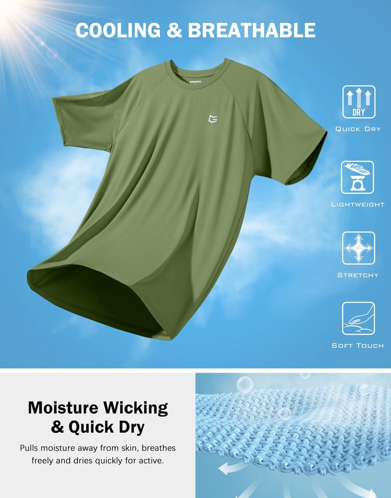 G Gradual Men's Athletic Workout T-Shirts Moisture Wicking Cooling Running Shirts Short Sleeve Performance Tee for Gym Tennis(Military Green,XXL)