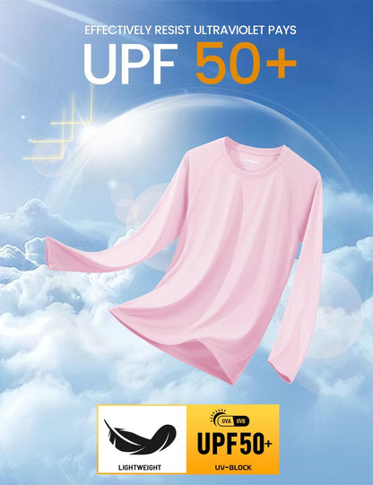 Summer Shirts Men Long Sleeve Quick Dry Swim Fishing Hiking Sun Protection UPF 50 UV Rash Guard Athletic Shirts Light Pink