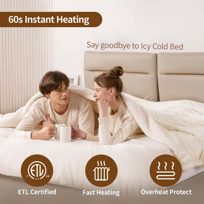Bearhug Electric Blanket King Size 100" x 90", Dual Controller Heated Blanket, White Flower Patterns Faux Fur & Warm Sherpa, 10-Heat Levels & 1-12H Auto Off,ETL, Machine Washable