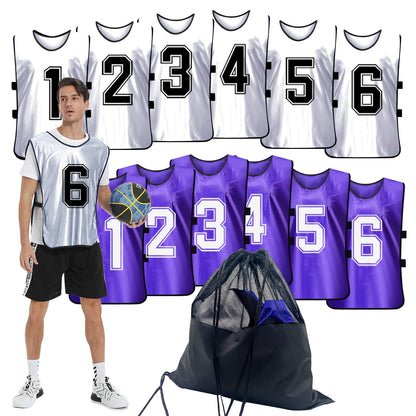 PULUOMASI 12 Pcs Sports Pinnies Numbered for Soccer Basketball Training