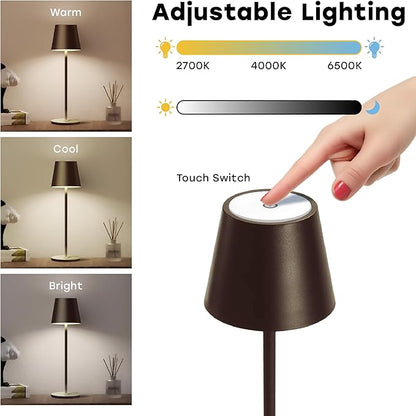 2 Pack Cordless Table Lamp,Portable LED Desk Lamp, 5200mAh Battery Operated, 3 Color Stepless Dimming Up, for Restaurant, Bedroom, Bars, Outdoor Party, Camping, Coffee Shop Night Light Coffee