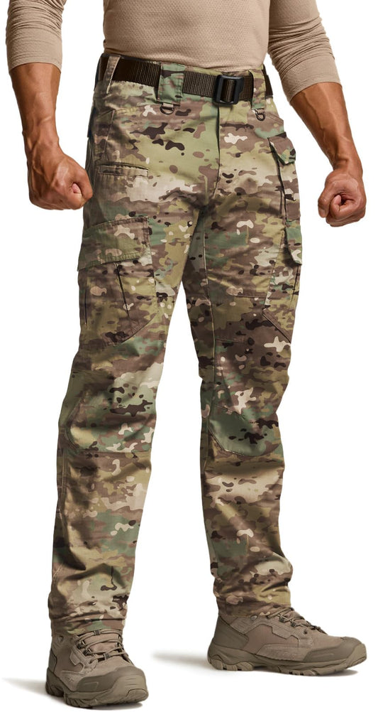 CQR Men's Tactical Pants, Water Resistant Ripstop Cargo Pants, Lightweight EDC Work Hiking Pants, Outdoor Apparel, Duratex Mag Pocket Utility Camo, 40W x 32L