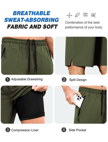 SILKWORLD Mens Athletic Shorts 9 Inch Lightweight Running Basketball Workout Shorts with Pockets, Army Greem, Medium