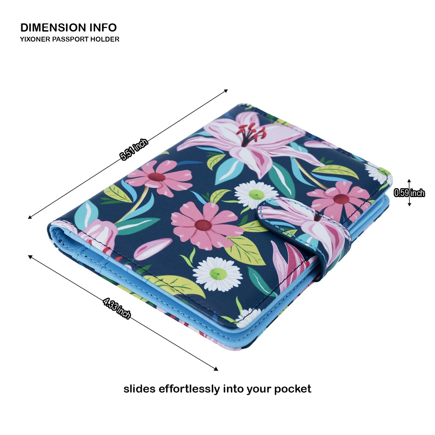 YIXONER Passport Holder For Travel, RFID Blocking Passport Wallet, Passport Cover Secure & Front Pocket Money Holder For Men & Women, Travel Wallet, Lily With Daisy, Advanced Version