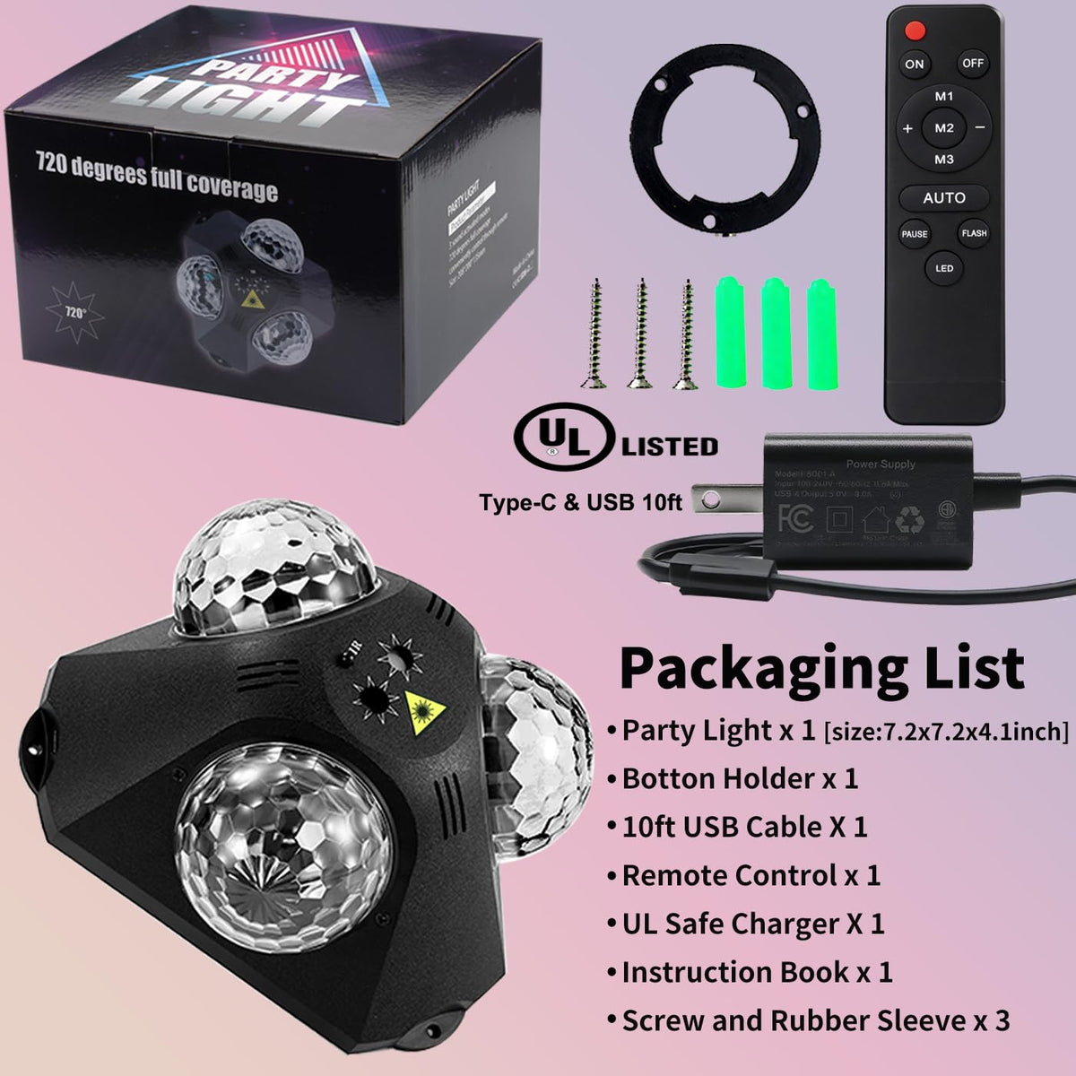 Disco Ball Party Lights Indoor Outdoor, Dj Lights Disco Ball Decor Party Strobe Light for Parties 3 Disco Balls Sound Activated with Remote Control Disco Light for Christams Halloween KTV Club Party