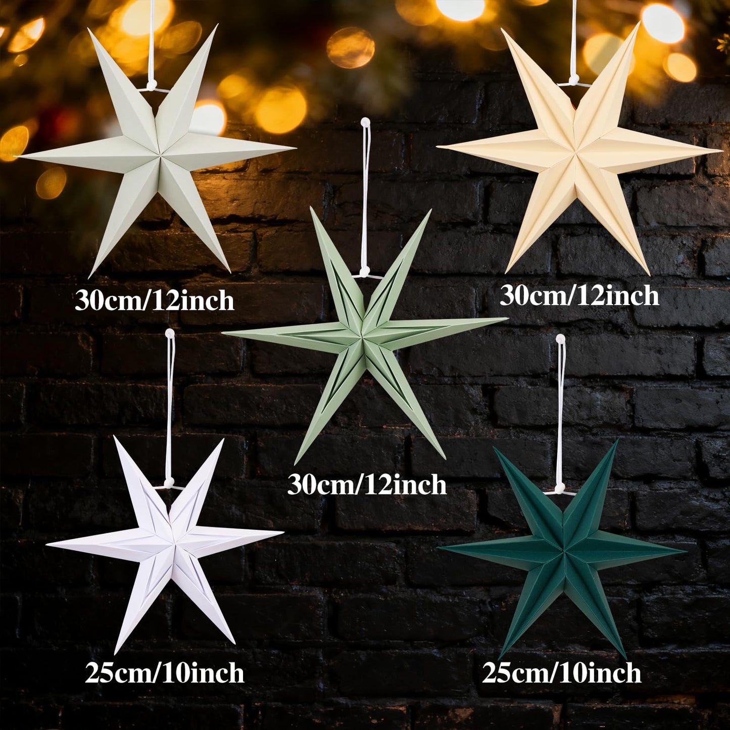 Paper Stars Christmas Party Decorations, 5PCS 6-Pointed Paper Star Hanging Decoration Set Holiday Decor Stars Shape Landerne for Birthday Party Tree Xmas Home Decor