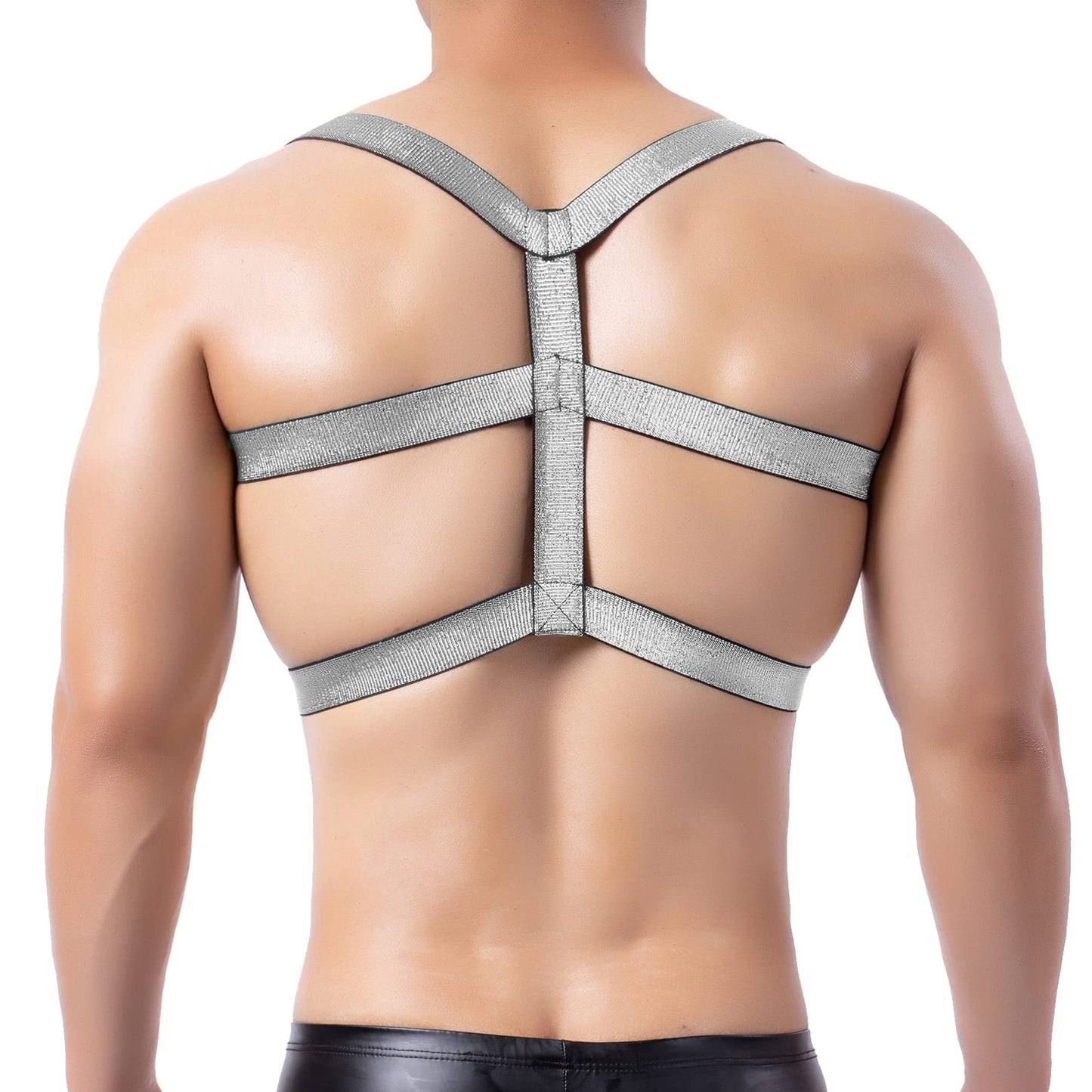 Man Harness Belt Body Chest Elastic Halter Nylon Shoulder Strap Club Wear Tops Black Silver