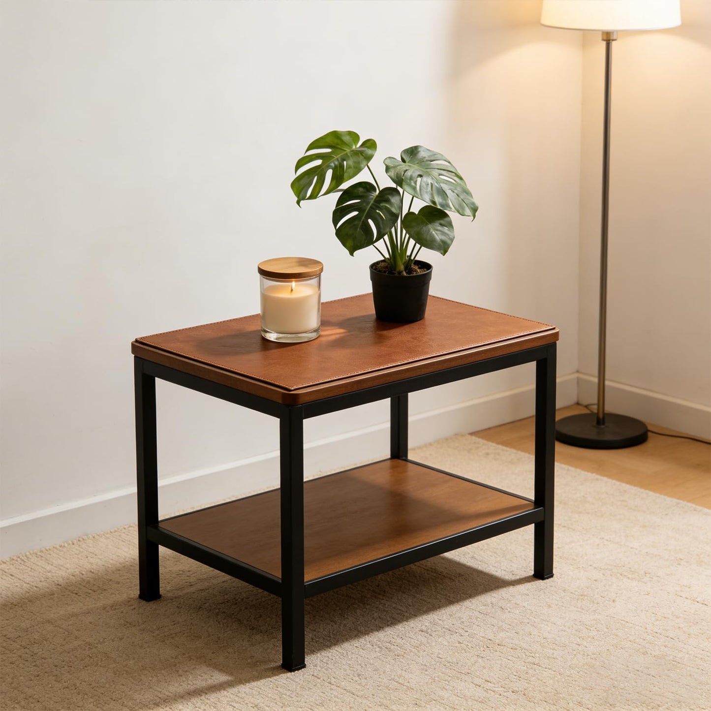 Leather Nightstand Cover 2.7mm Tablecloth Protector Solid Color Small Table Runner Coffee Table Mats Dustpoof End Tablecloth Bedside Dresser Cover Top for Kitchen Home Light Coffee 15.7 * 24 Inch