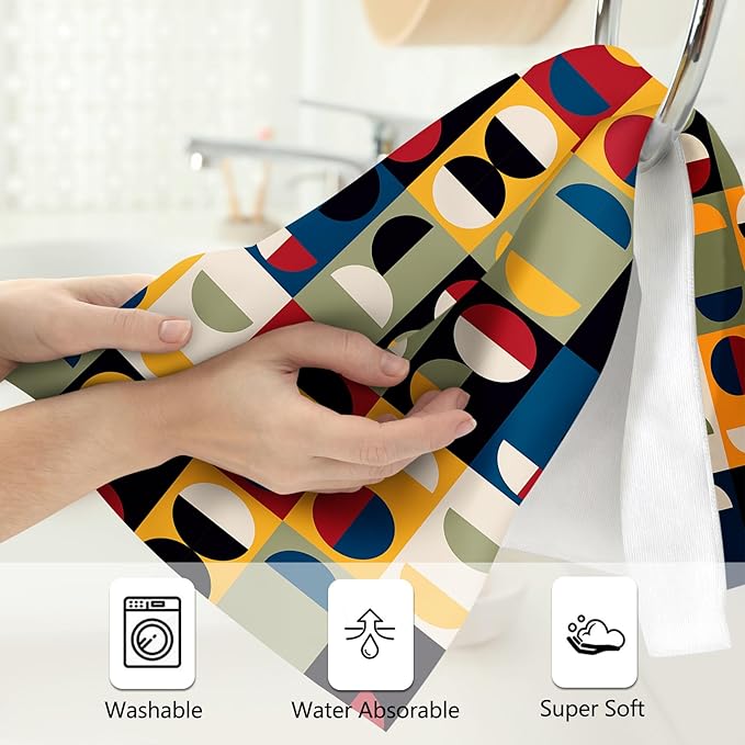 Mid Century Modern Retro Hand Towels for Bathroom Set of 2 Soft Absorbent Vintage Decorative Bath Towels for Bathroom Home Farmhouse Kitchen Spa Gym Yoga 14"x28"